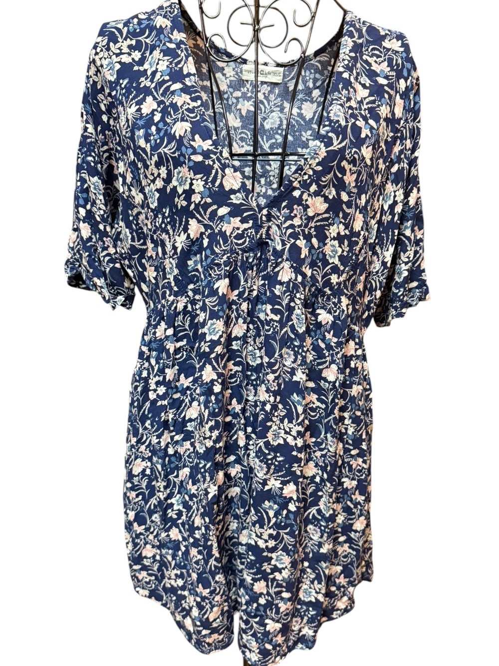 Natural Life Navy Boho Floral V-Neck Tunic Top XS